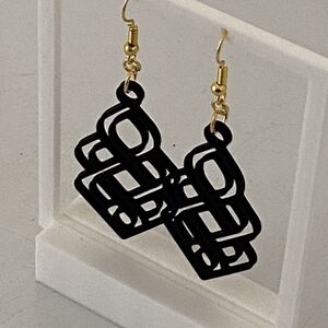 3D printed Geometric Black and Gold Earrings